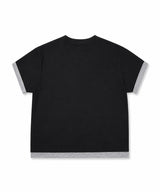 レイヤードロールアップクロップドTシャツ - ブラック