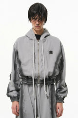Distressed Patchwork Zipper Hoodie