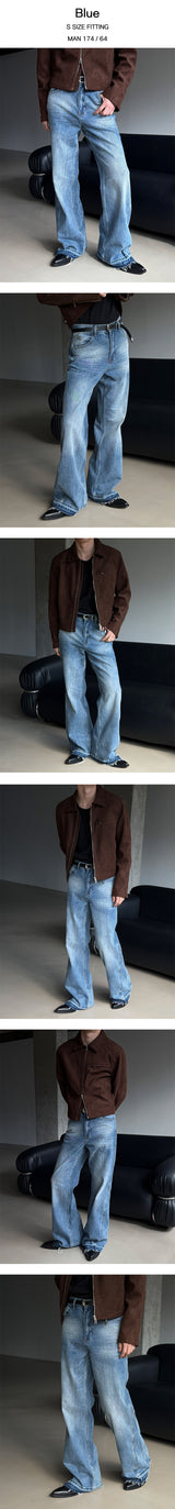 [Unisex]  フェードカットロングフレアデニムパンツ