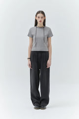 KIRSH PLAIN CHERRY SEMI CROP T-SHIRT - GRAY  