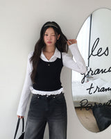 Tweety Frill Collar Polka Dot Long Sleeve T-Shirt