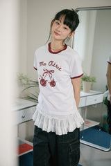 26SS★ Cherry Cats CROP Ringer Tee