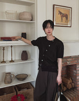 Bock Diagonal Button Linen Cardigan