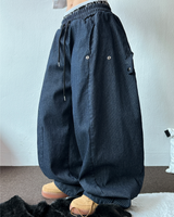 ストライプスナップデニムバルーンロングパンツ 💙🖤2カラー