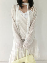 Wrap loose fit shirring hooded knit (4c)