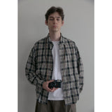 Vintage washing beige check shirts