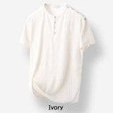 Nebi Shoulder Snap Henley Neck Short Sleeve T-shirt