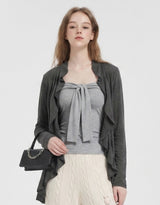 [2PCS] Elly Ruffle Bolero Tie-Detail Tube Top Set Chacoal Grey