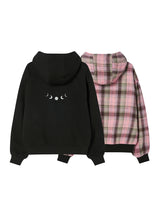 REVERSIBLE CHECK HOOD ZIP-UP BLACK