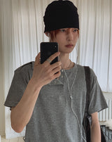 Nebi Shoulder Snap Henley Neck Short Sleeve T-shirt