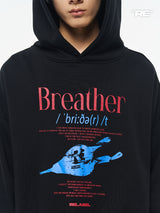 RELABEL ブラックレザーウィンドブレーカーフーデッドスウェットシャツ
