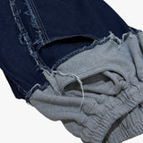 layered deconstructed denim capri shorts_blue