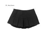 Laugh Pleats Denim Mini Skirt Pants
