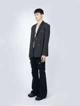 Circle Leather Patch Blazer (Black Stripe)