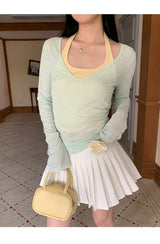 Mint Loose-Fit Layered Sleeveless T-shirt( T + sleeveless set)