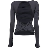Backless Drape Long Sleeve (FL-130_Charcoal)