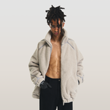 RELABEL 23AW ダブルレイヤーラインデコンストラクトファブリックパッチワークフェイクラムズウールダウンジャケット
