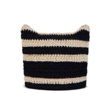 Square Label Stripe Crochet Beanie / Black