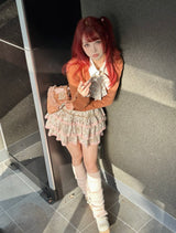 Evil Tooth  スパイシーガール優等生風ツートンフェイクツーピースラインストーン制服トップ