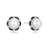 two tone shell pearl bloom stud 925 sterling silver with two tone plating earrings E069-06T