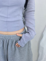 Fingerhole line hooded half zipup