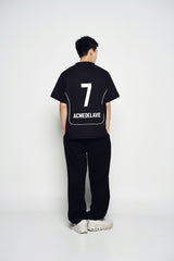 25SS カラーリングパイピングフットボールジャージ半袖Tシャツ ブラック