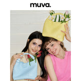 muva. カジュアル ビーズ ミニ ハンドトート ウーブン ハンドバッグ サマー バッグ