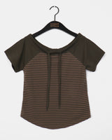シェンレーストリッピードオフショルダーショートスリーブTシャツ