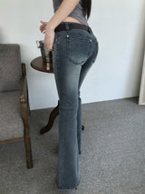 00sウエスタン ヴィンテージ ウォッシュド ブーツカット ストレッチ ロング デニム パンツ