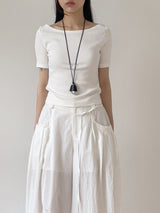 Boatneck Ribbed Elbow Length T-Shirt
