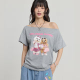 マルチーズギャルオフショルダーハーフスリーブTシャツ
