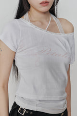 ペタラインレースTEE white