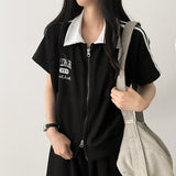 Med Two-Way Line Coloring Short Sleeve Collar Zip-Up