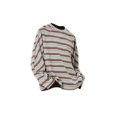 RELABEL(‘LABEL) 100% cotton woven striped contrast-color daily wear loose casual long-sleeved T-shirt