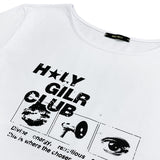オフショルダー ホーリーガールクラブ グラフィック 半袖Tシャツ_WHITE