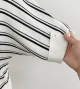 Say Boat-Neck Roll-Up Stripe Knit
