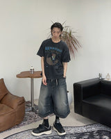 Epearl pintuck Bermuda denim pants