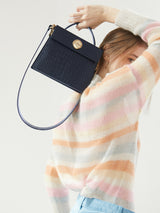 LAZEL MINI CROC ショルダーレザーバッグ / Wani Navy