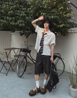 ラッド ピンストライプ バミューダ デニムパンツ