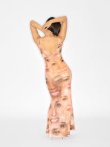 Face V-Neck Mesh Dress
