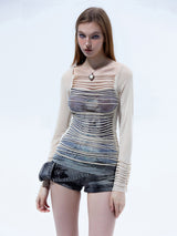 Emoha Love's Bondage Cut-out Striped Mesh Bottoming Shirt