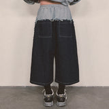 layered deconstructed denim capri shorts_blue