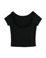 back open ruffle top / black