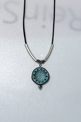 Ethnic patina solar leather necklace
