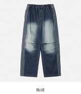 Moshu track line string denim pants