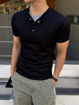 Snap layered muscle short-sleeve t-shirt