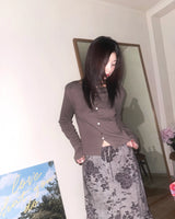 (3color) Rose Velvet Frill Midi Skirt