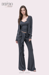 Royal Charcoal Frill Training Three-Piece Setup (Cardigan+Sleeveless+Pants)