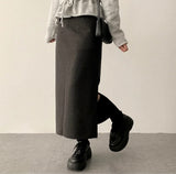 Roen Fleece unbalanced side slit H-line long skirt