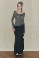 CUT-OUT LONG SKIRT black